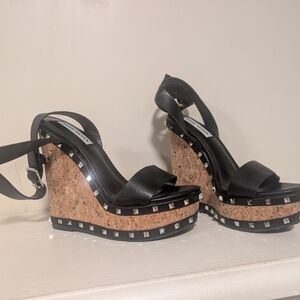 Steve Madden Black and Tan Studded Wedges